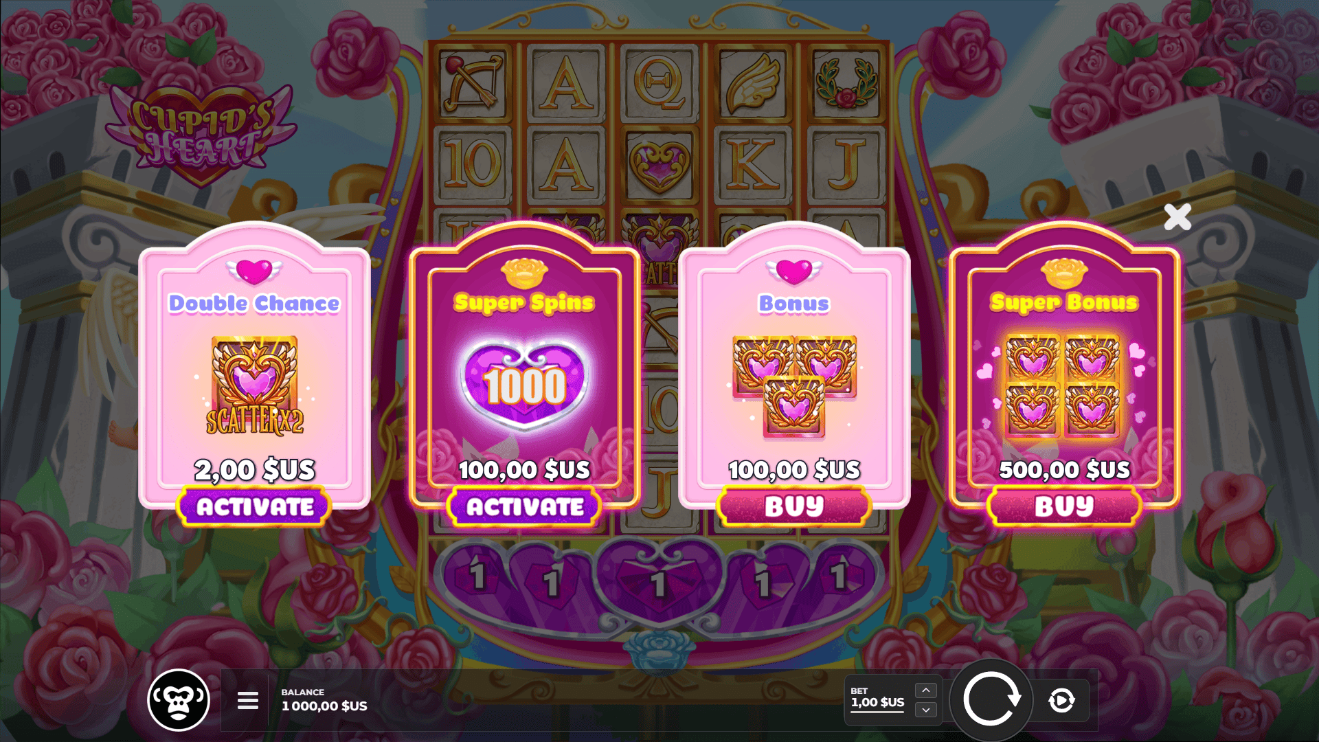 Cupids Heart bonus buy menu