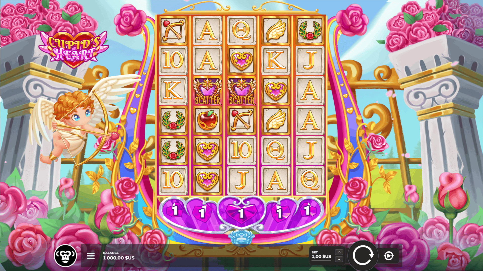 Cupids Heart slot gameplay reels