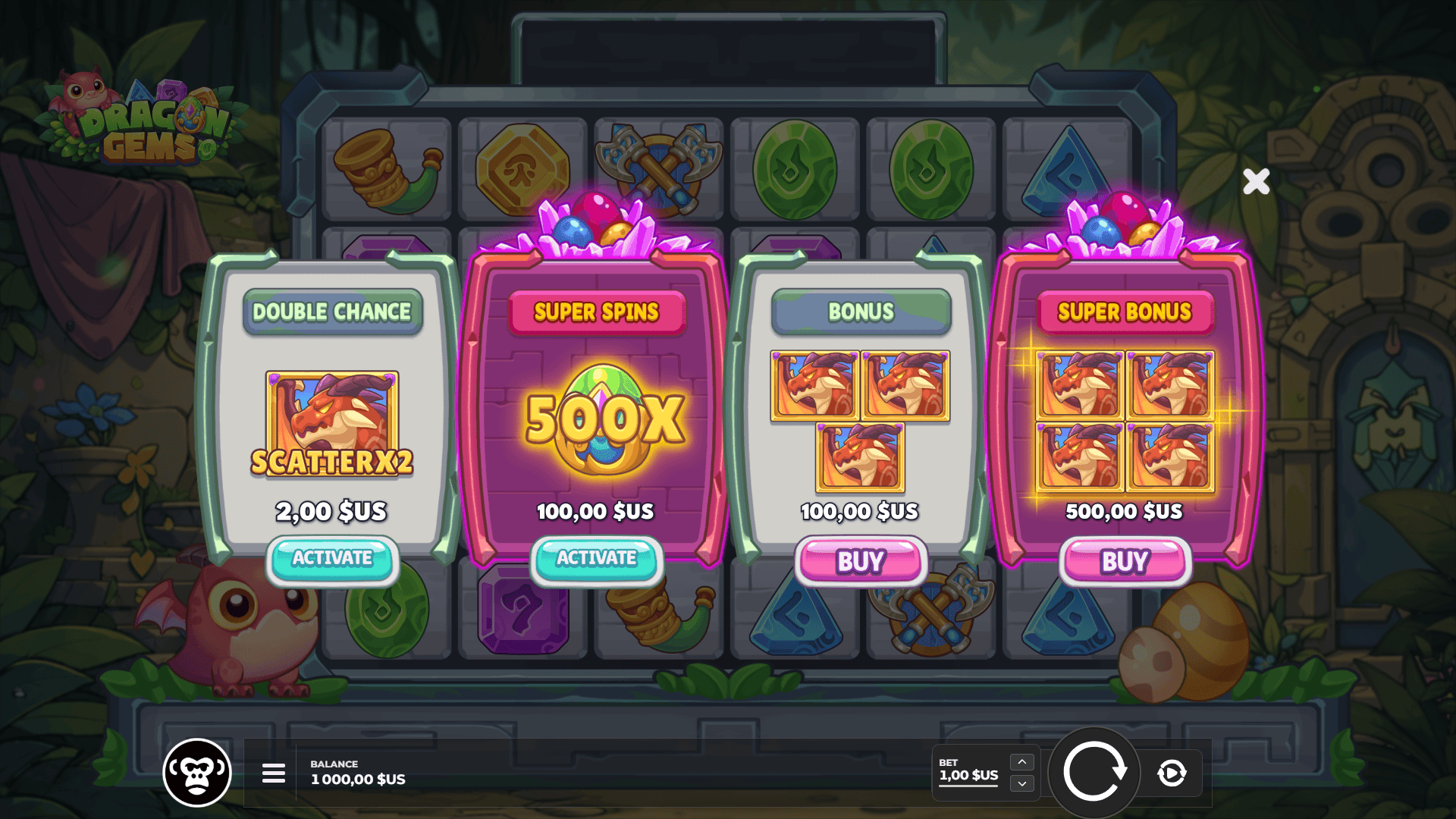 Dragon Gems bonus buy menu