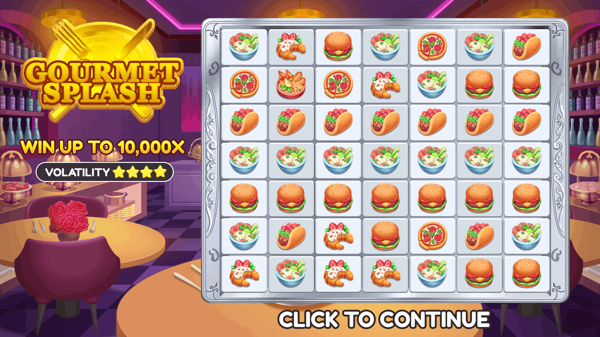 Gourmet Splash slot intro screen