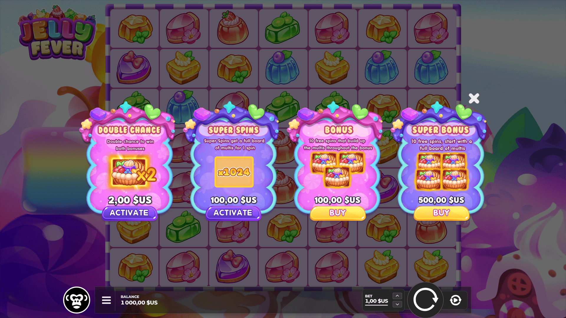 Jelly Fever bonus buy menu