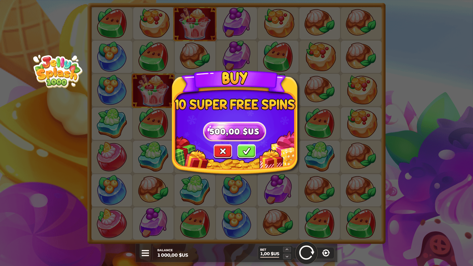 Jelly Splash 1000 bonus buy menu