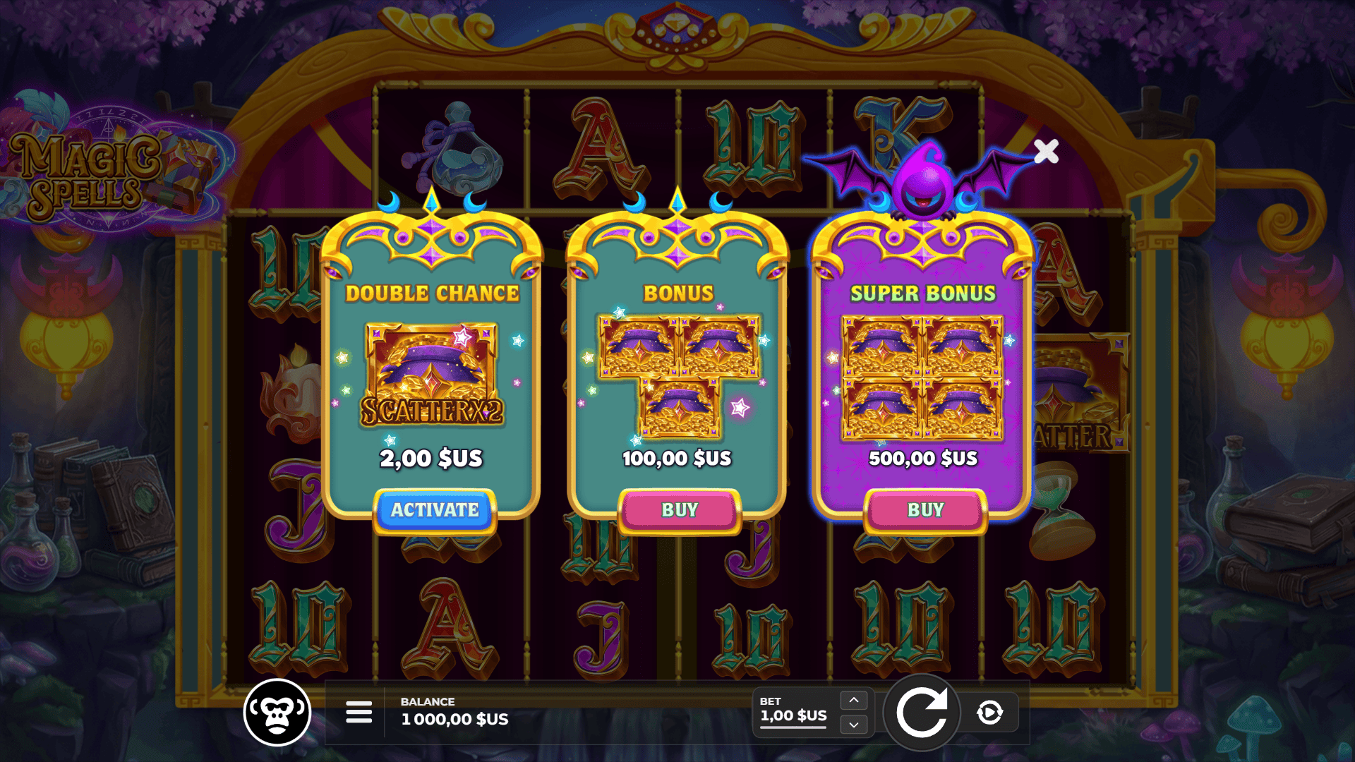 Magic Spells bonus buy menu