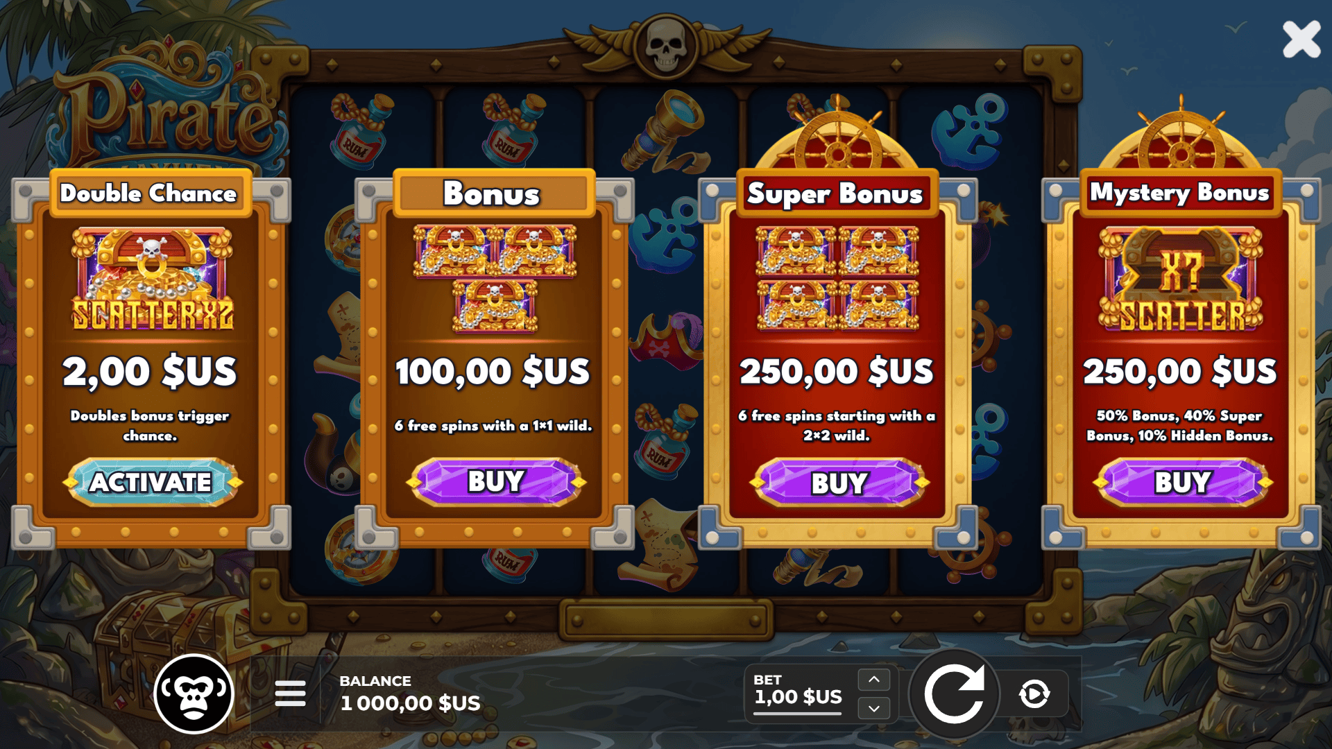 Pirate Mayhem bonus buy menu