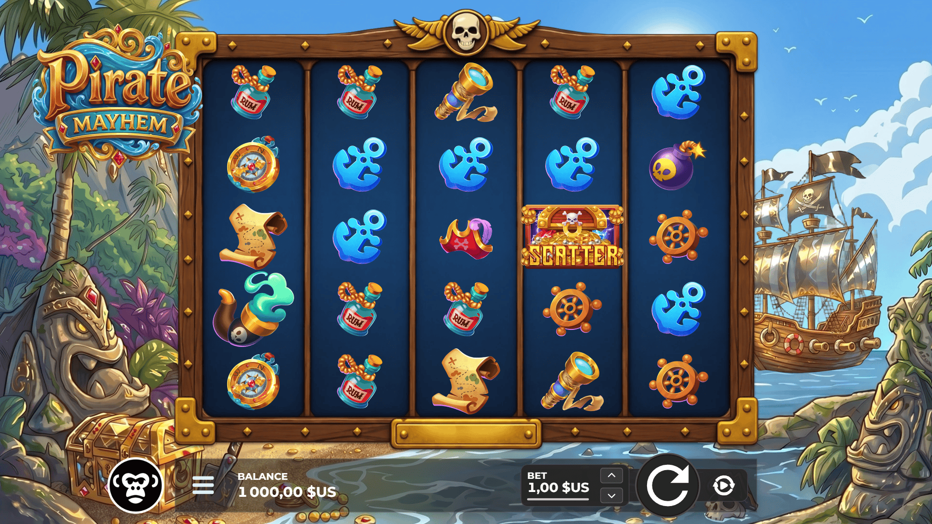 Pirate Mayhem slot gameplay reels