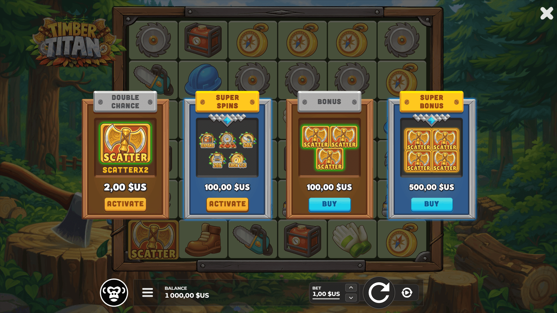 Timber Titan bonus buy menu