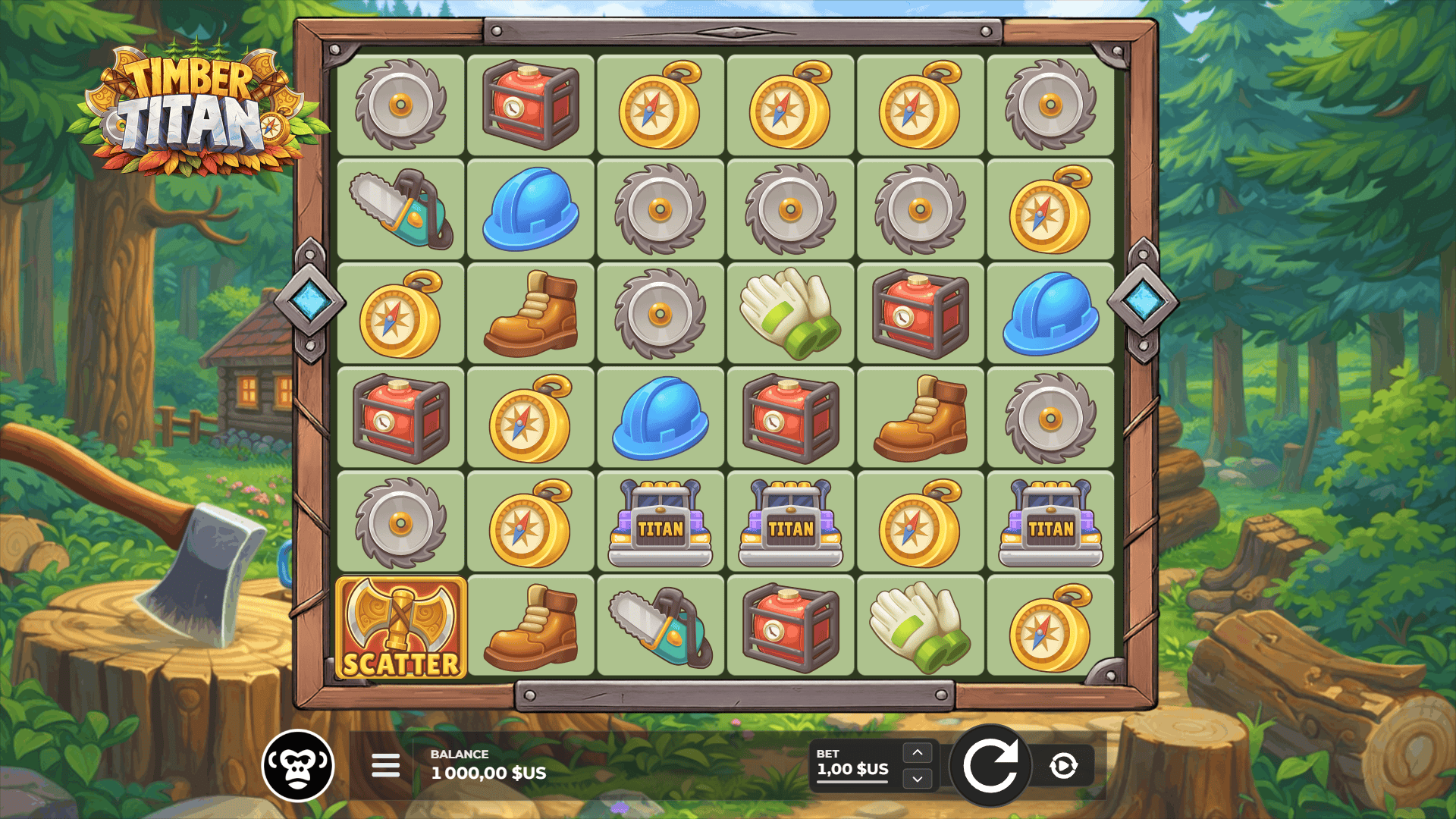 Timber Titan slot gameplay reels