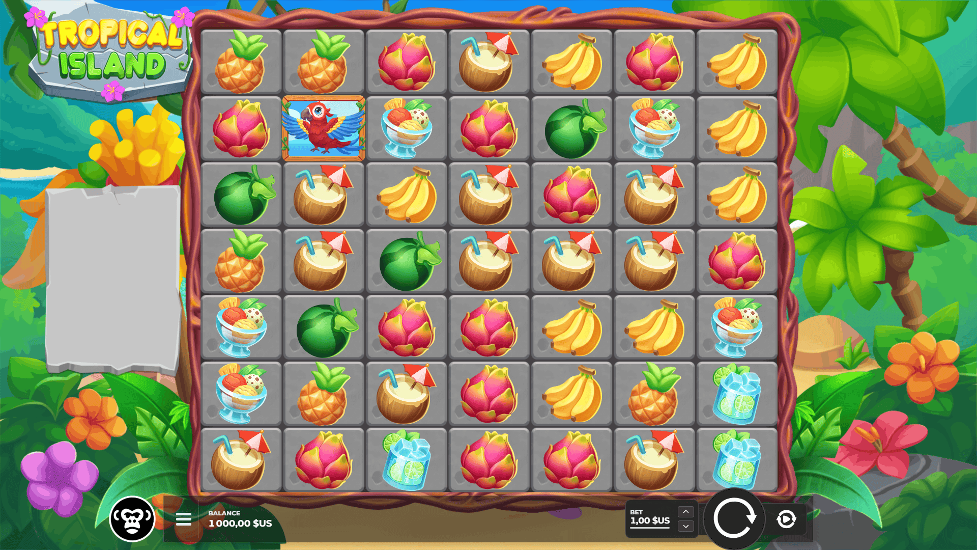 Tropical Island slot gameplay reels