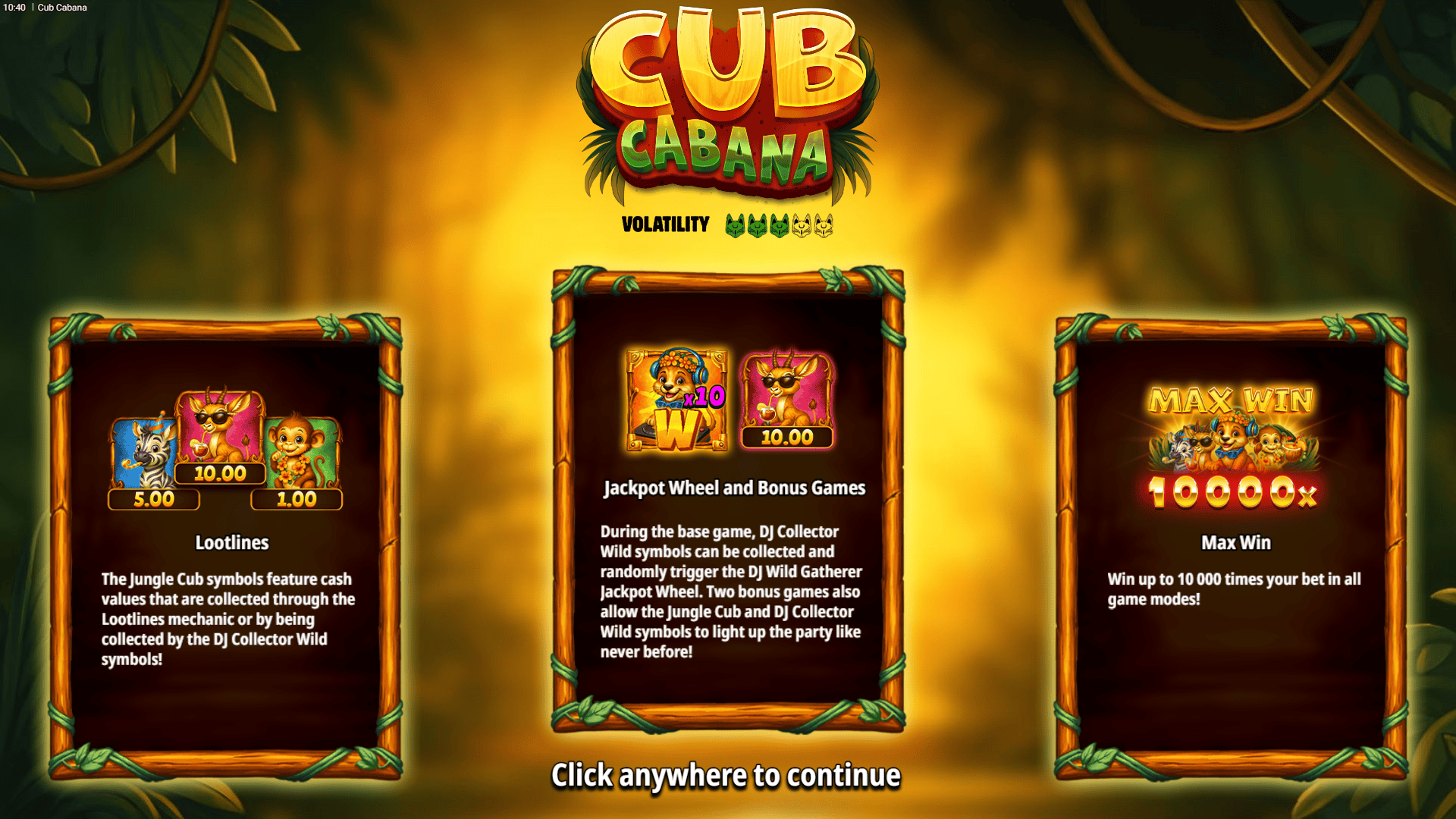Cub Cabana slot intro screen