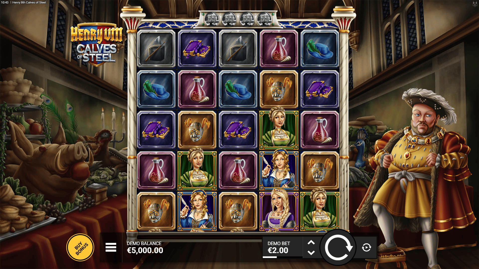 Henry 8th Calves of Steel slot gameplay reels