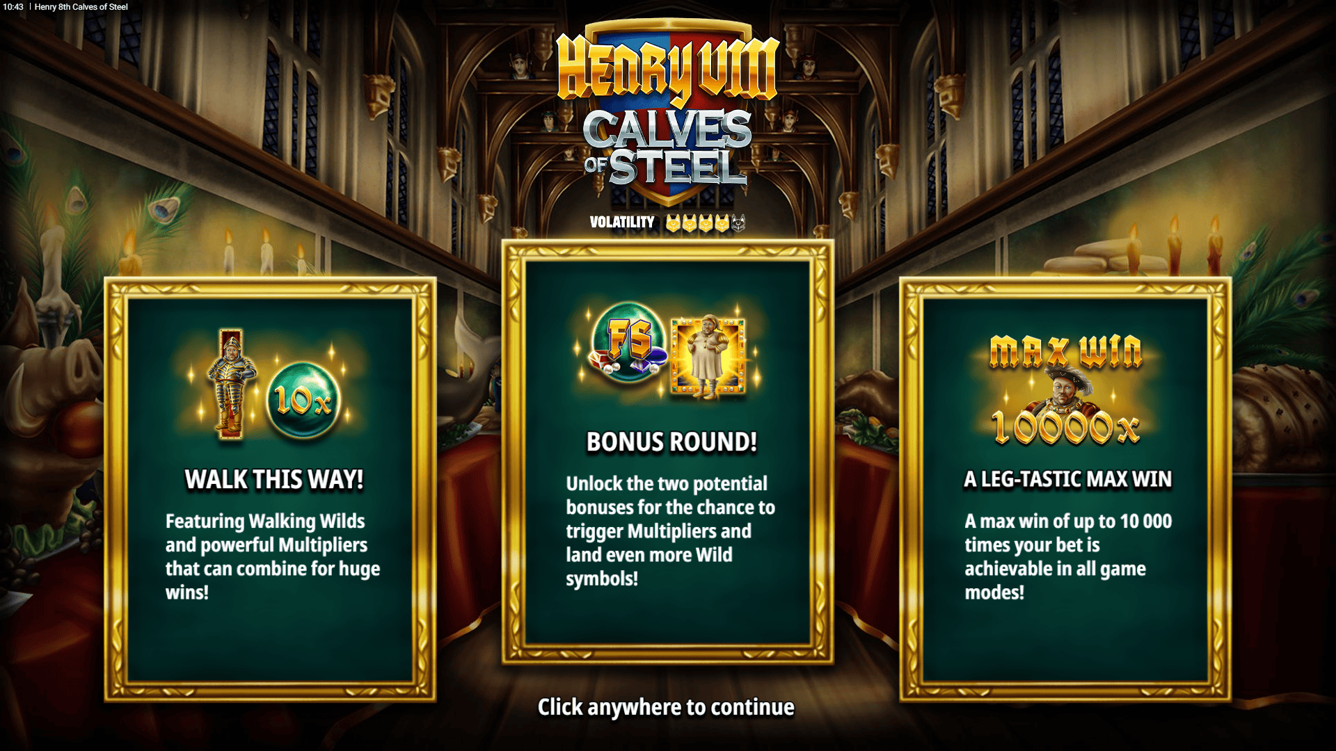 Henry 8th Calves of Steel slot intro screen