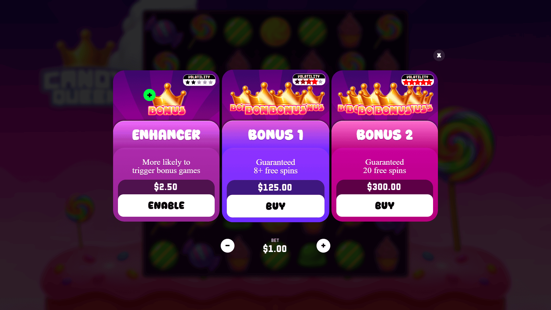 Candy Queen bonus buy menu