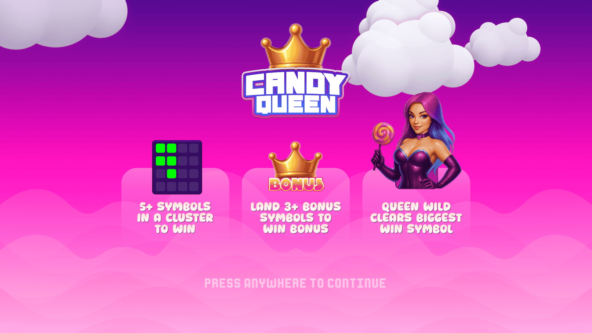 Candy Queen slot intro screen