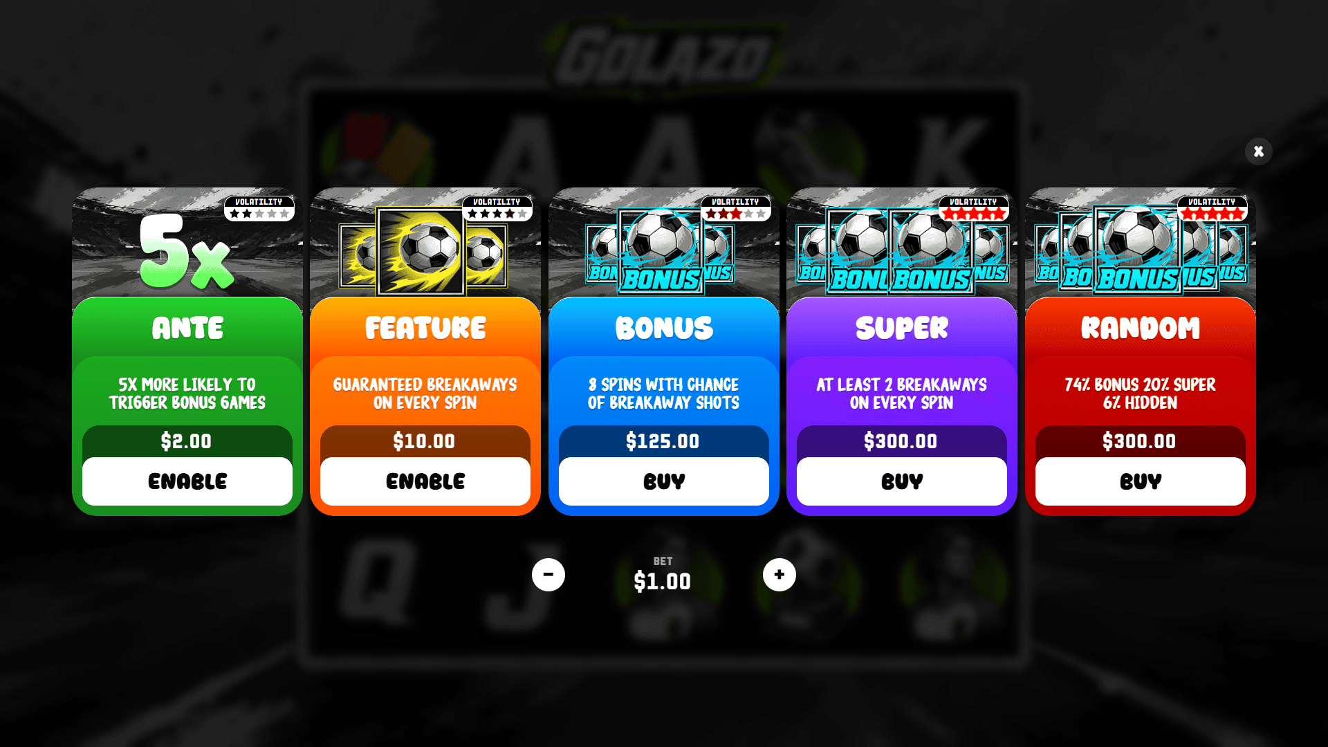 Golazo bonus buy menu