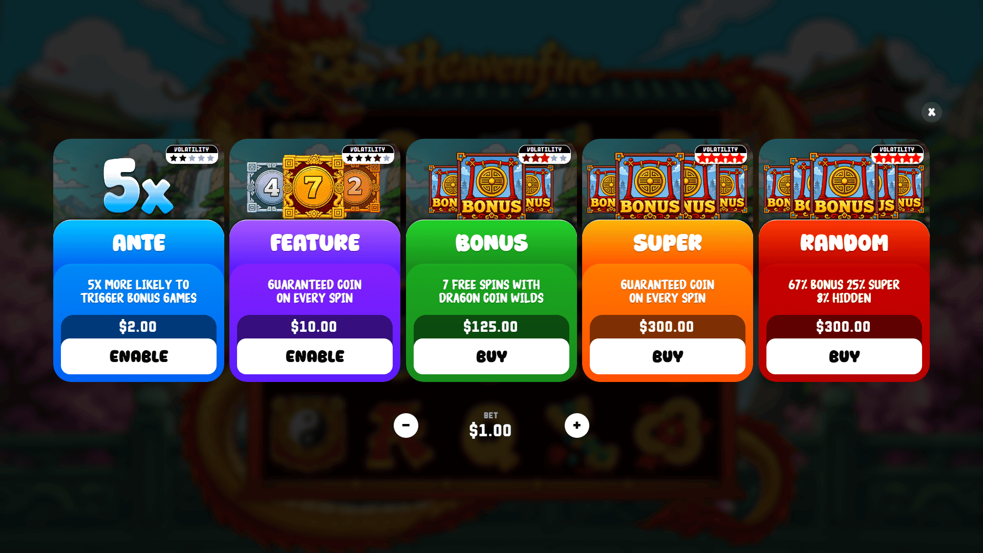 Heavenfire bonus buy menu