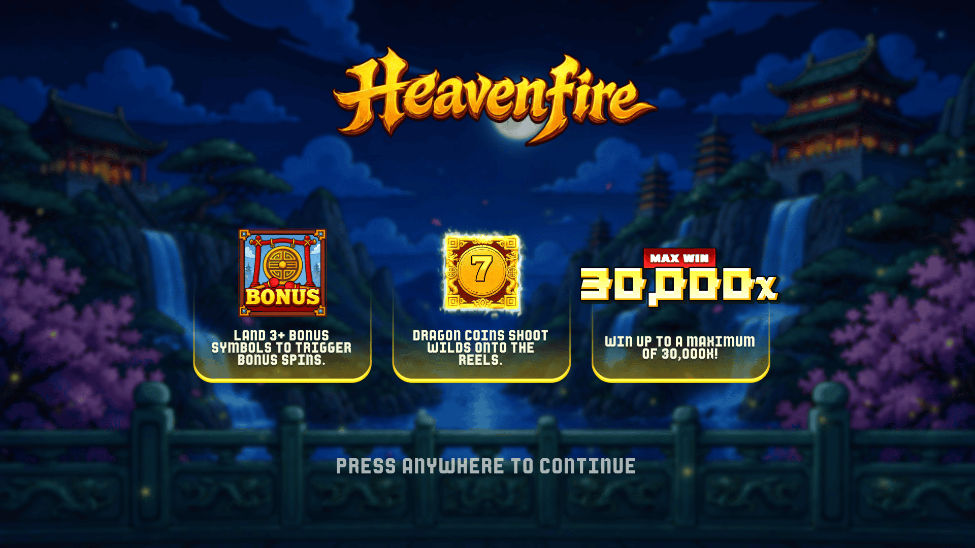 Heavenfire slot intro screen