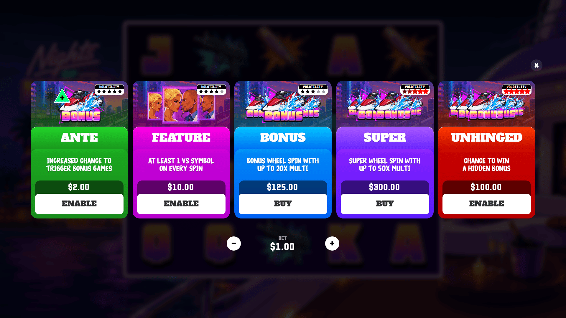 Nights Of Miami bonus buy menu