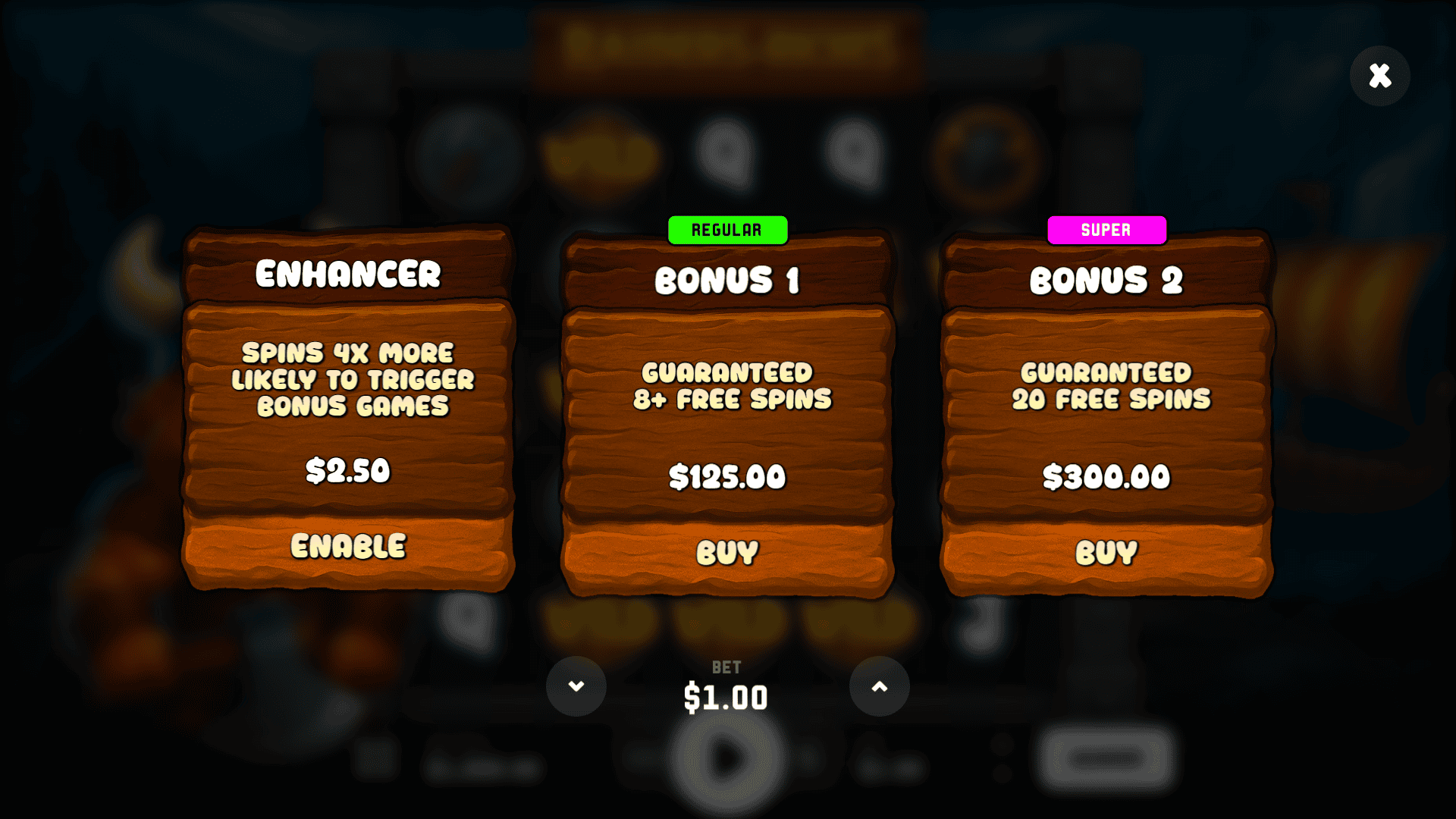 Raiders of Riches bonus buy menu