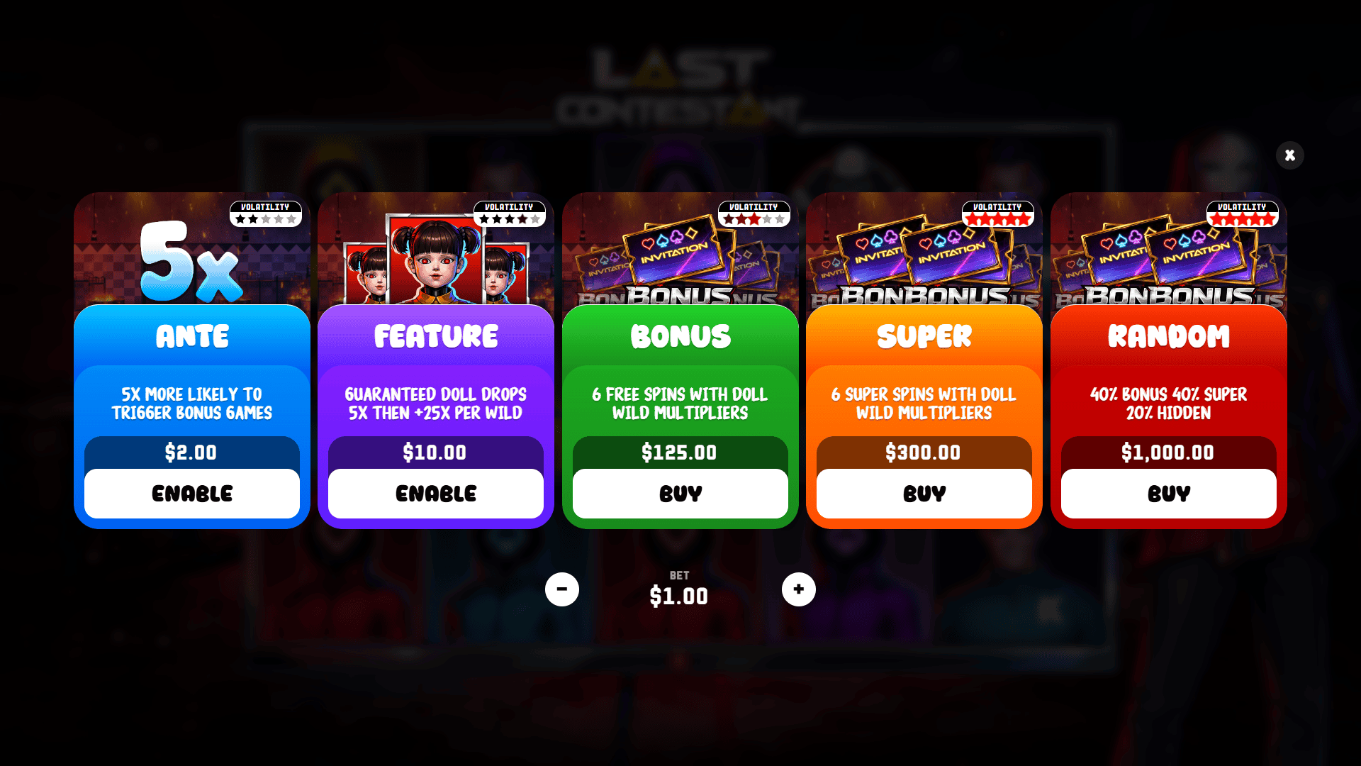 The Last Contestant bonus buy menu