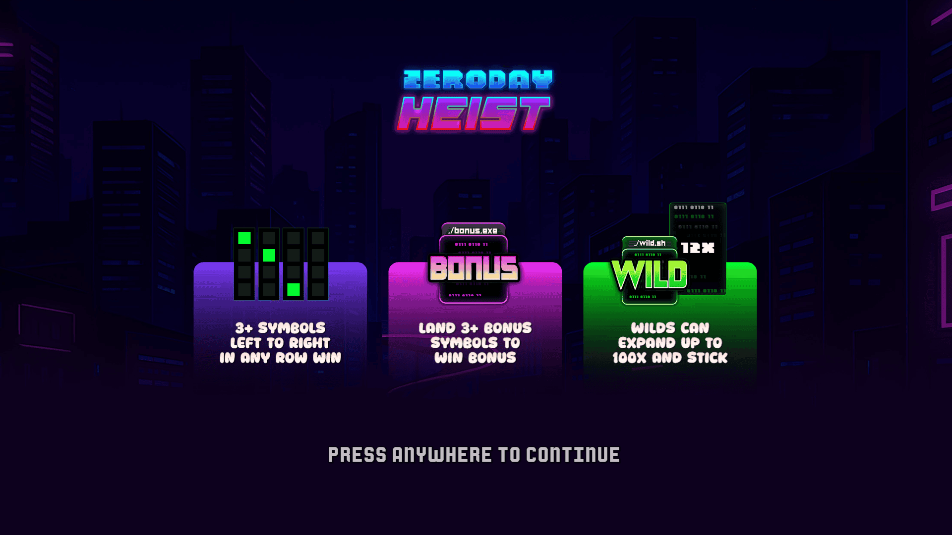 Zeroday Heist slot intro screen
