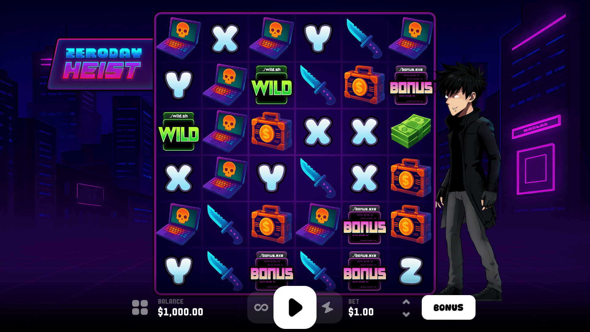 Zeroday Heist slot gameplay reels