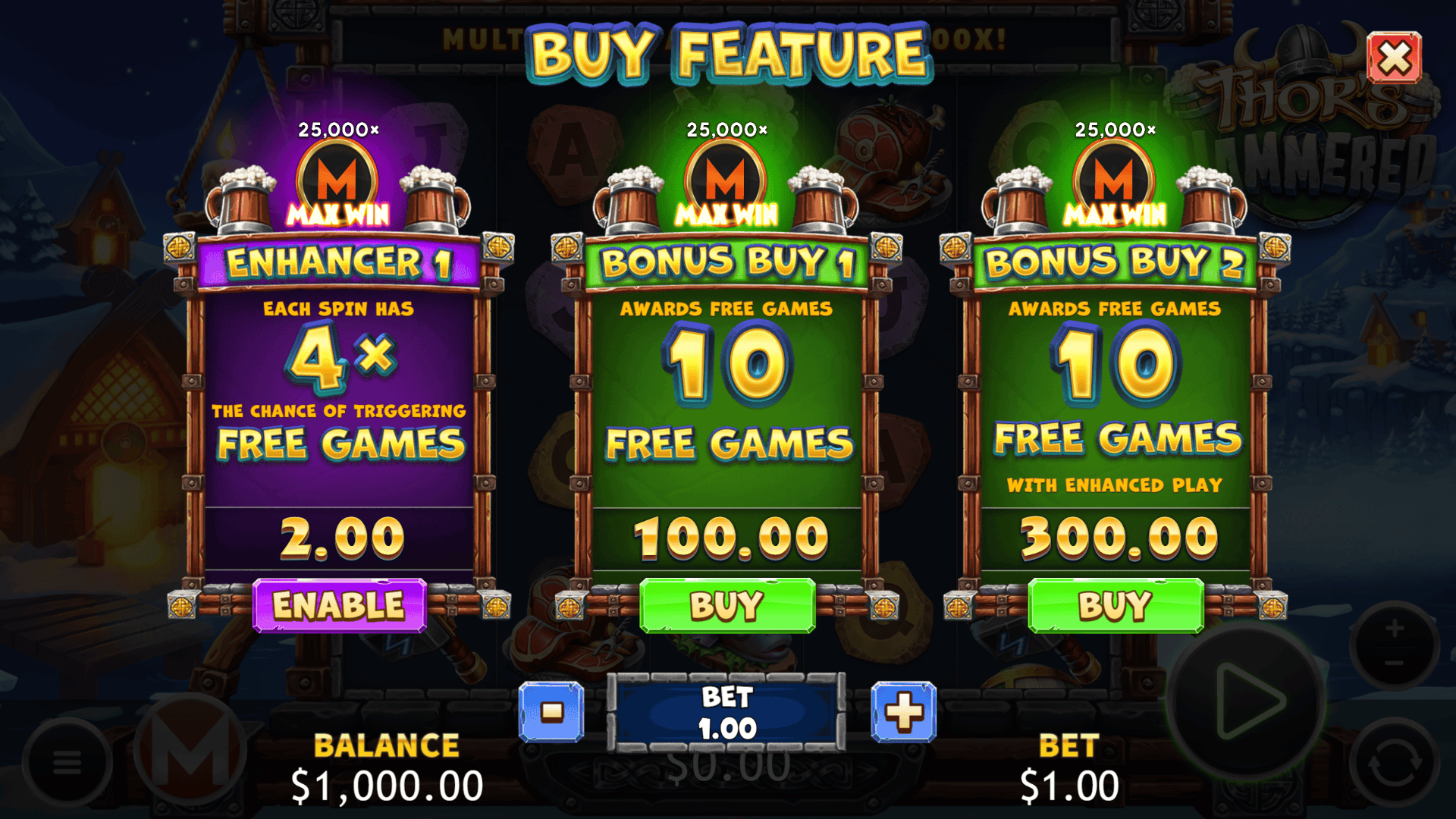 Thors Hammered bonus buy menu