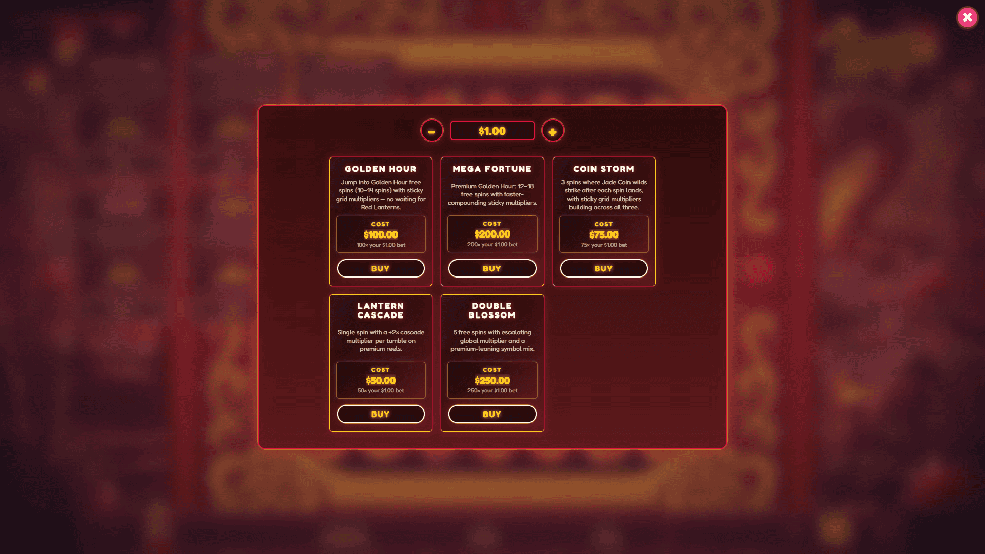 Lunar Fortune bonus buy menu