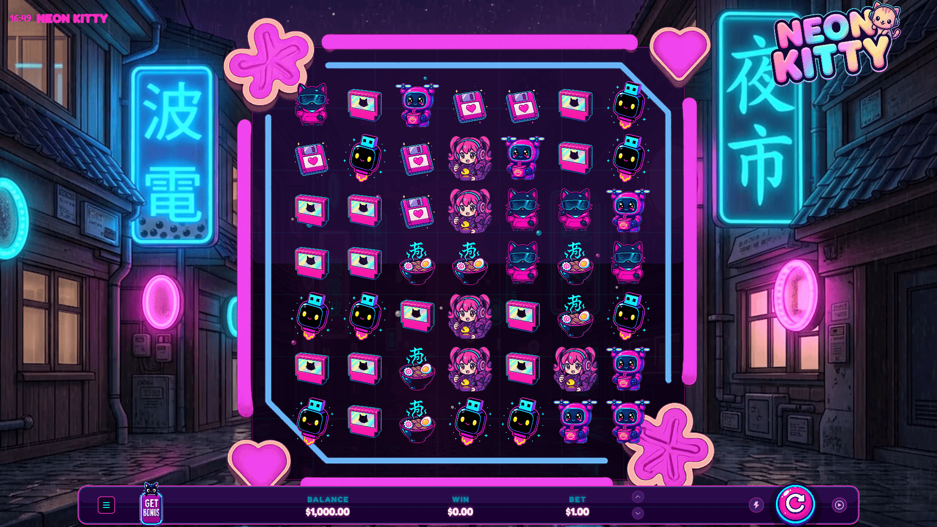 Neon Kitty slot gameplay reels