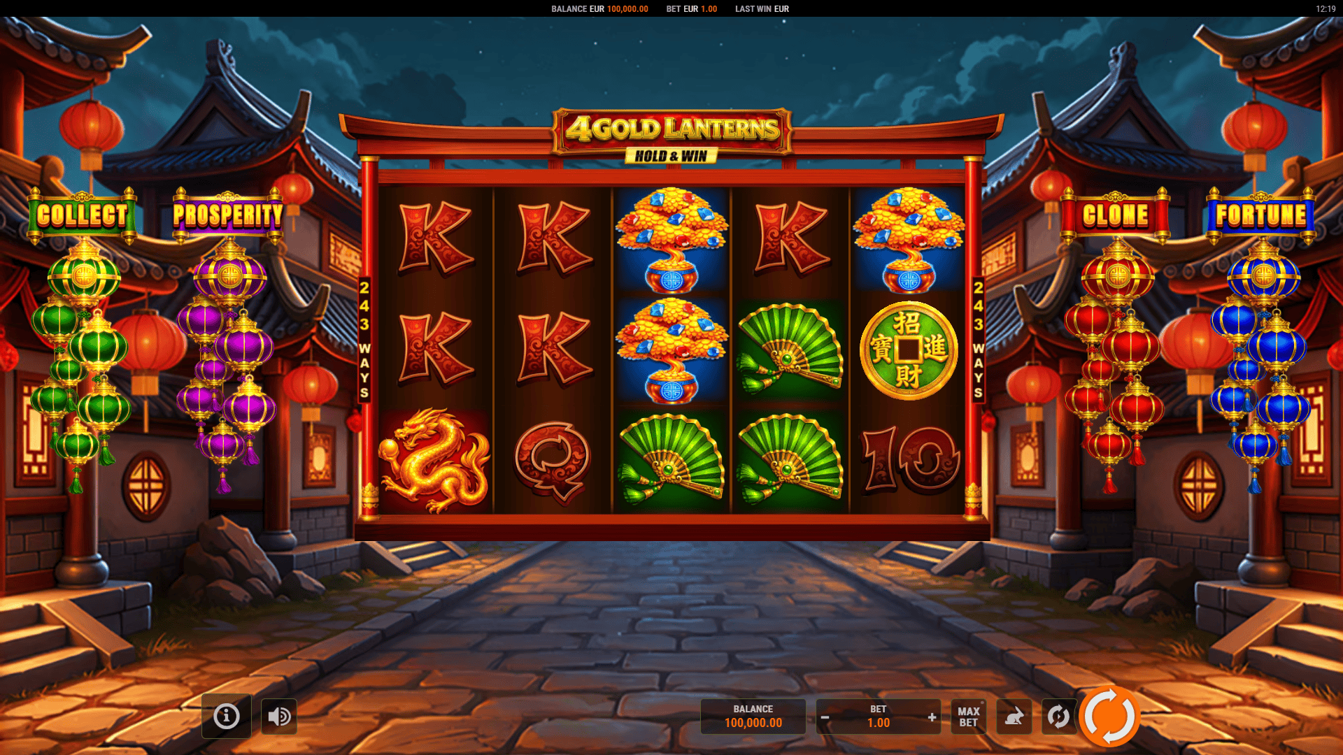 4 Gold Lanterns Hold and Win slot gameplay reels