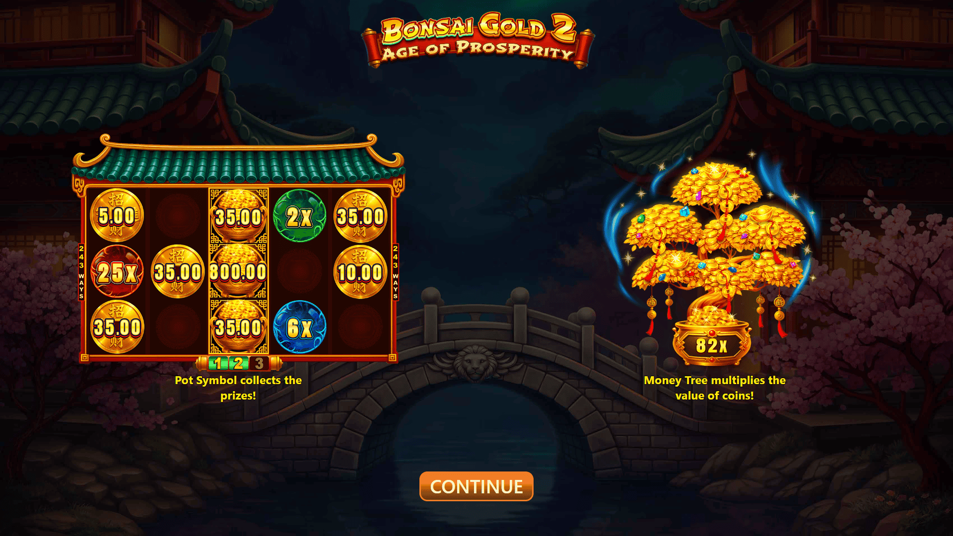 Bonsai Gold 2: Age of Prosperity slot intro screen