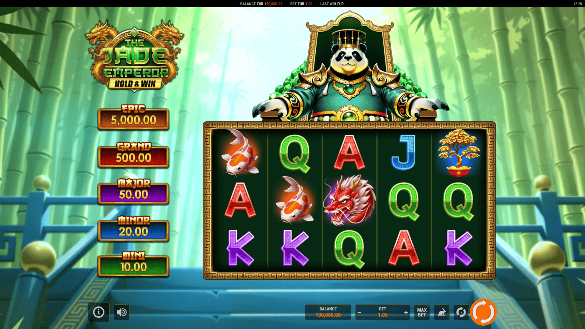 The Jade Emperor Hold and Win slot gameplay reels