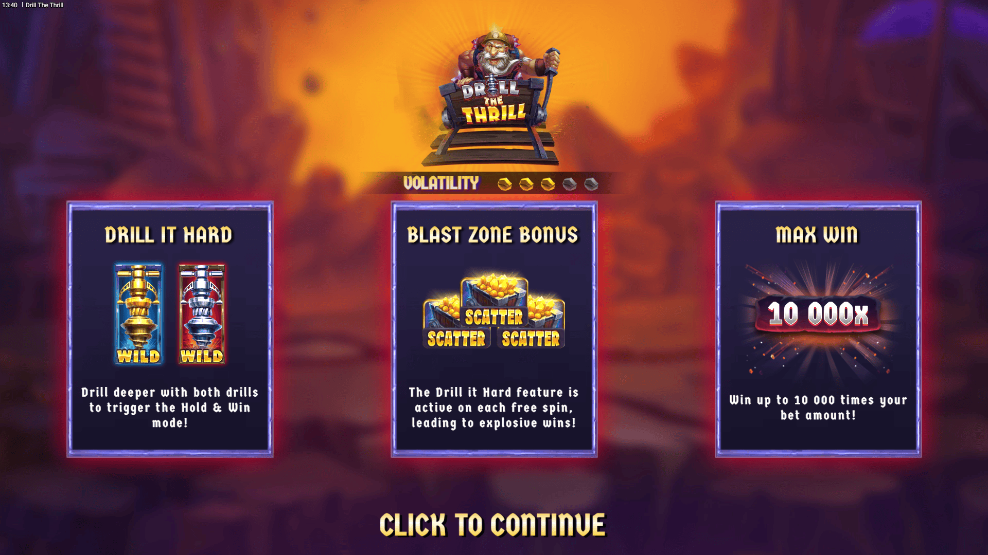 Drill the Thrill slot intro screen