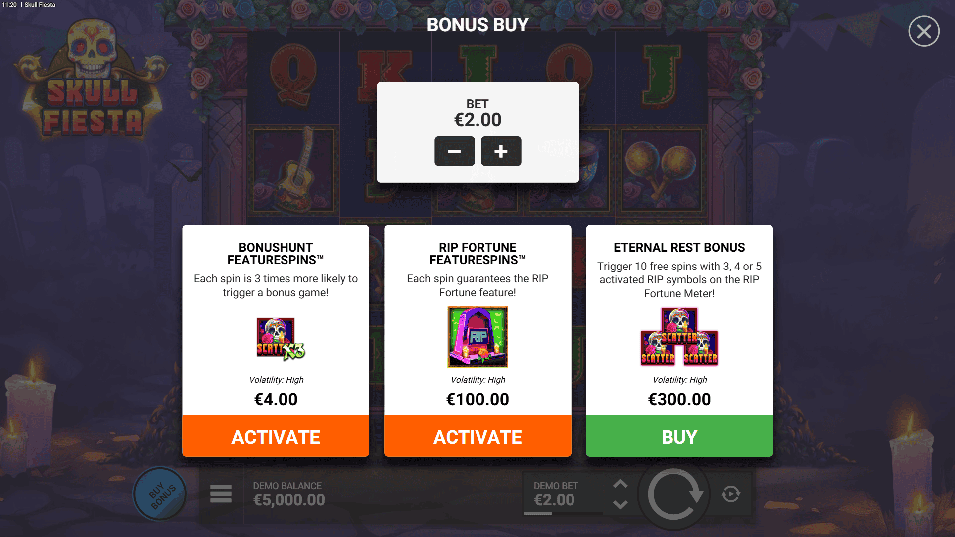 Skull Fiesta bonus buy menu