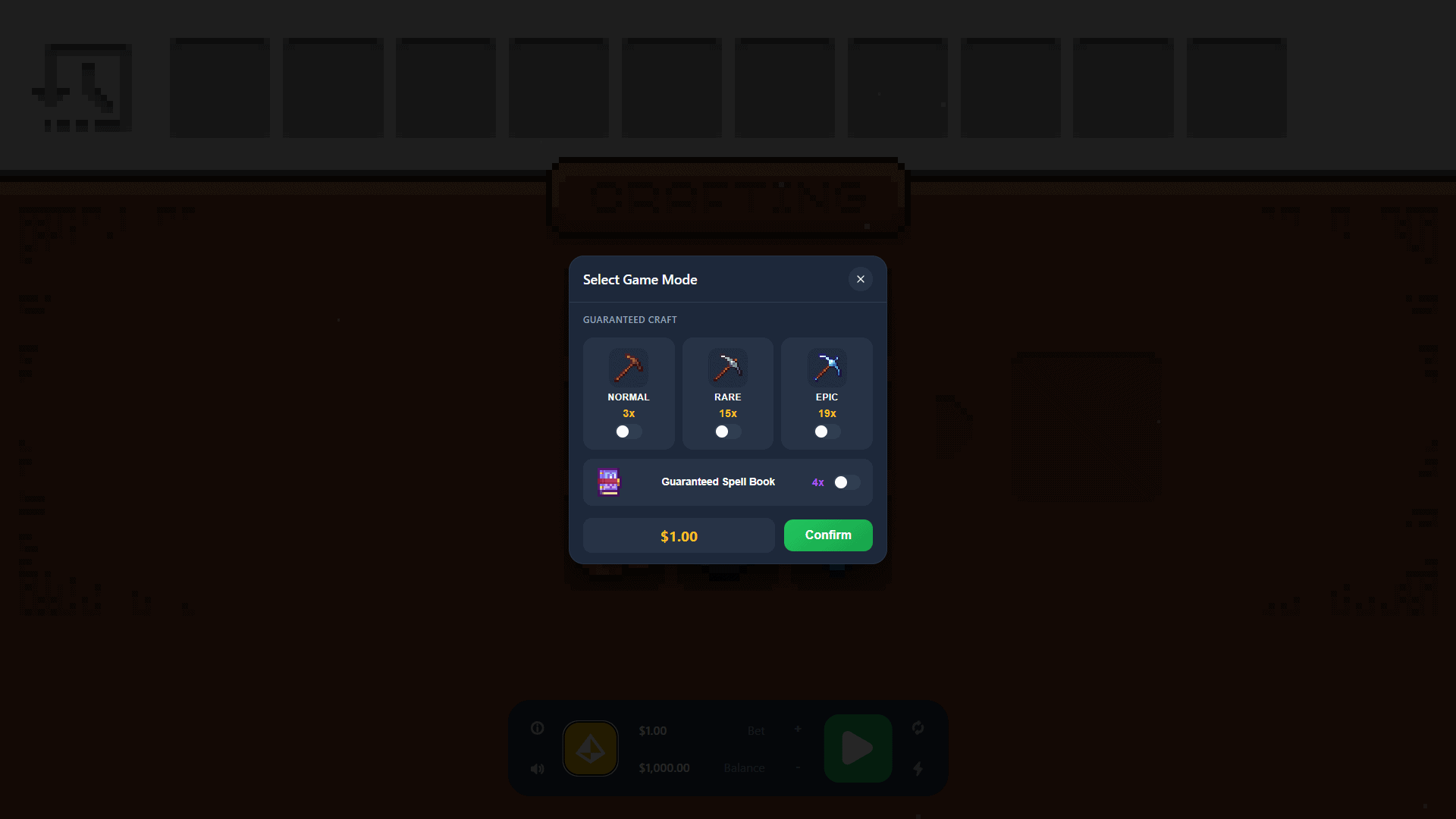 Craft Hero bonus buy menu