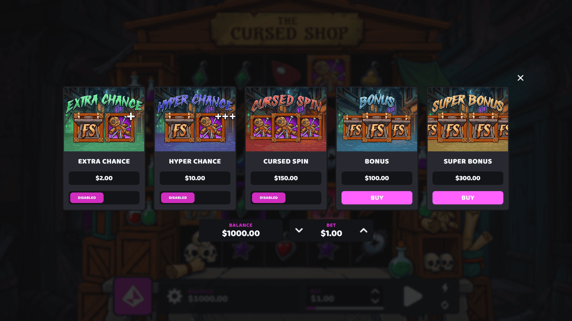 Cursed Shop bonus buy menu