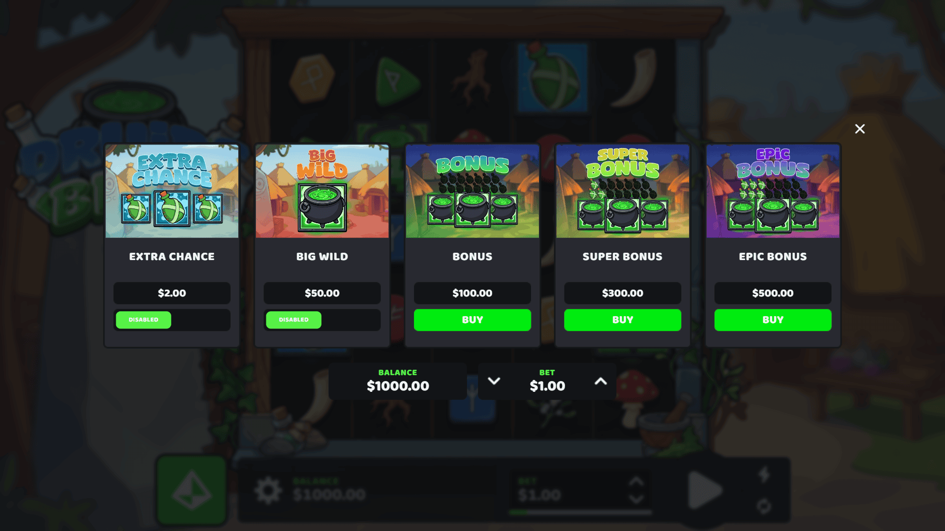 Druids Brew bonus buy menu