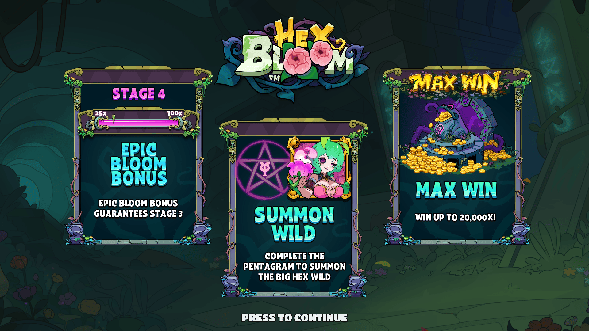 Hex Bloom slot intro screen