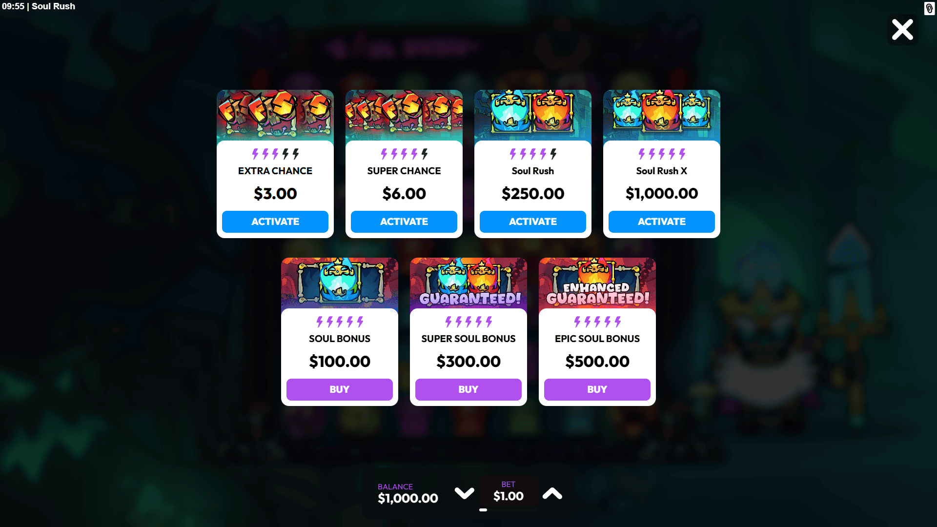 Soul Rush bonus buy menu