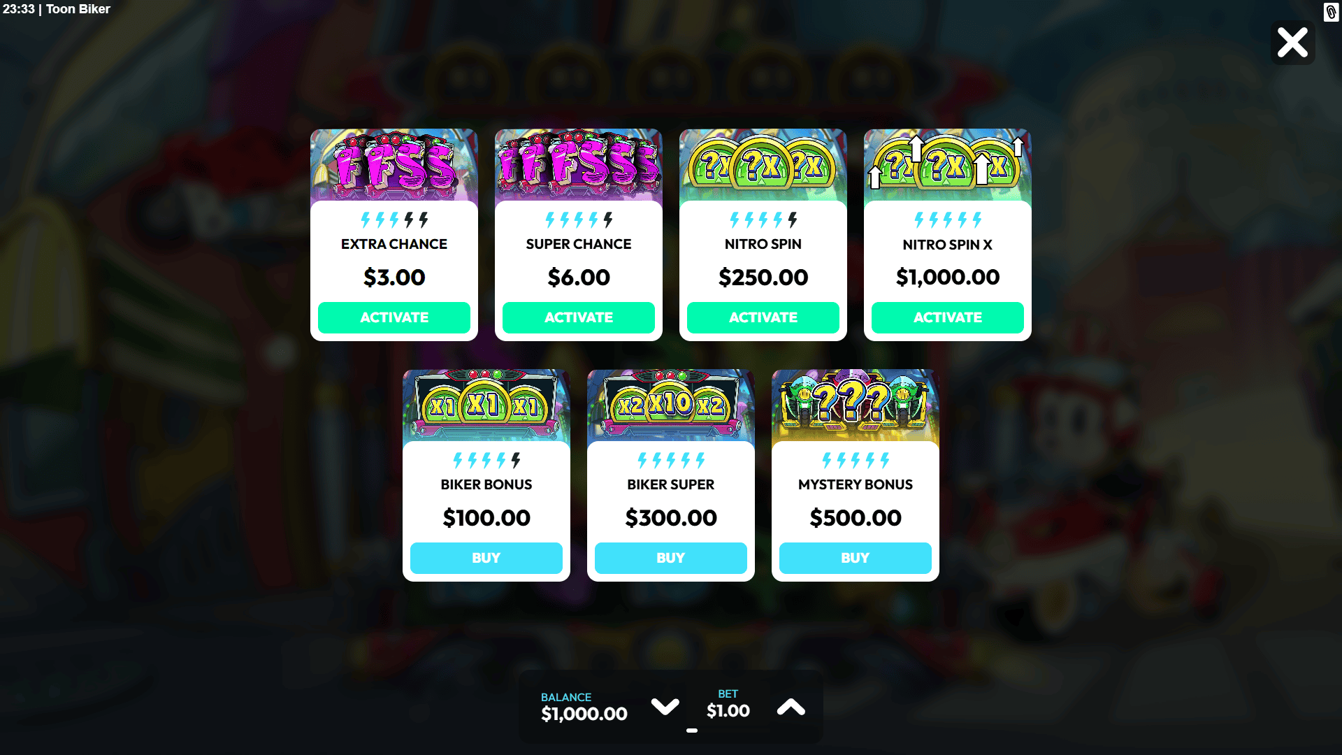 Toon Biker bonus buy menu