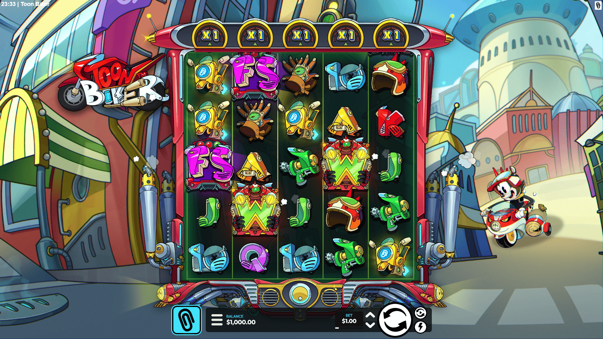 Toon Biker slot gameplay reels