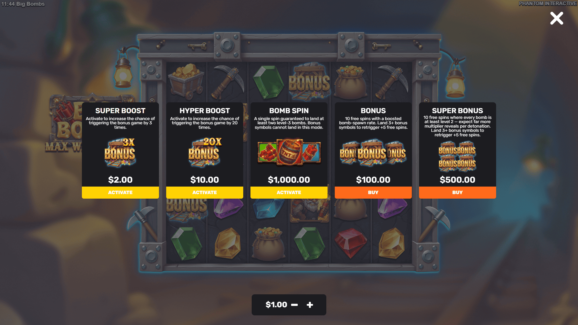Big Bombs bonus buy menu