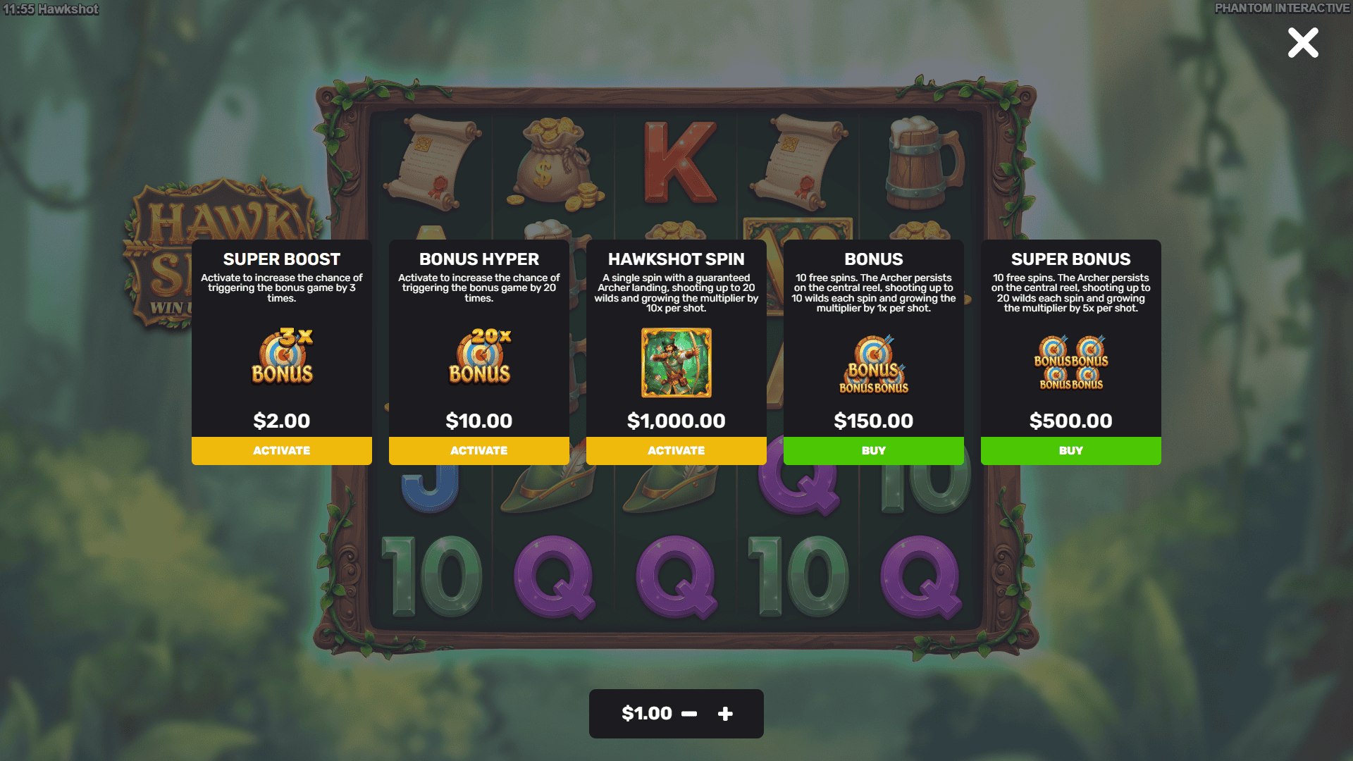 Hawkshot bonus buy menu