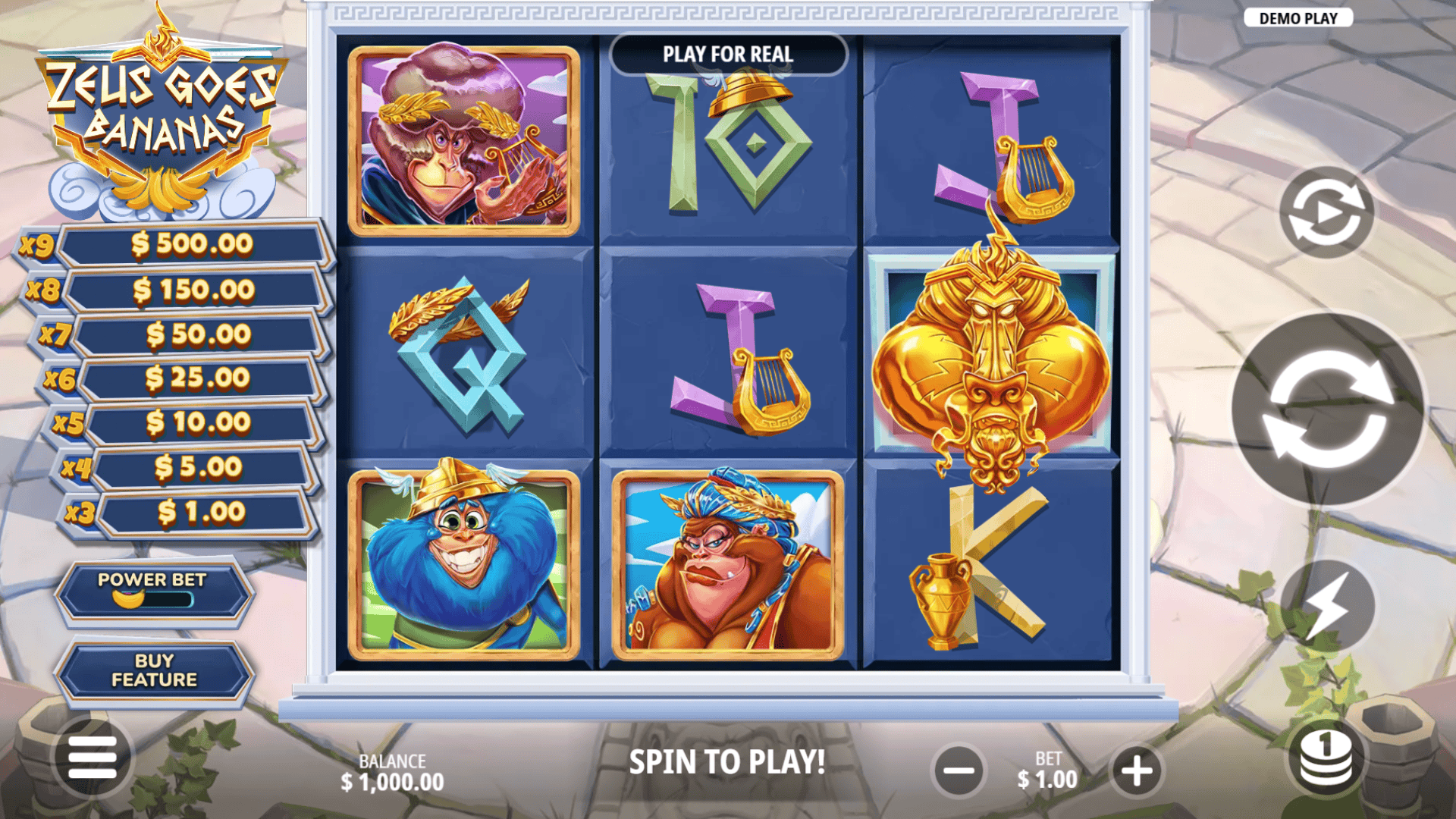 Zeus Goes Bananas slot gameplay reels