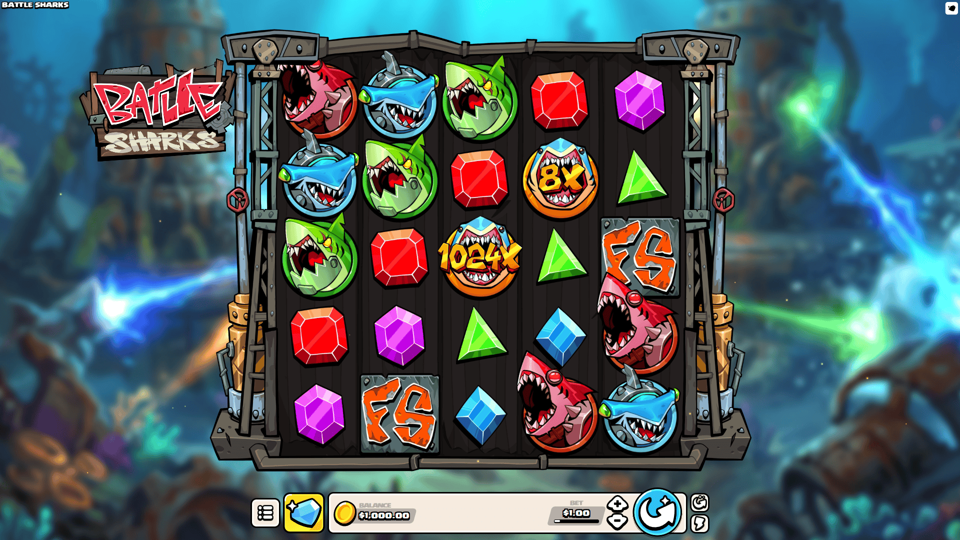 Battle Sharks slot gameplay reels