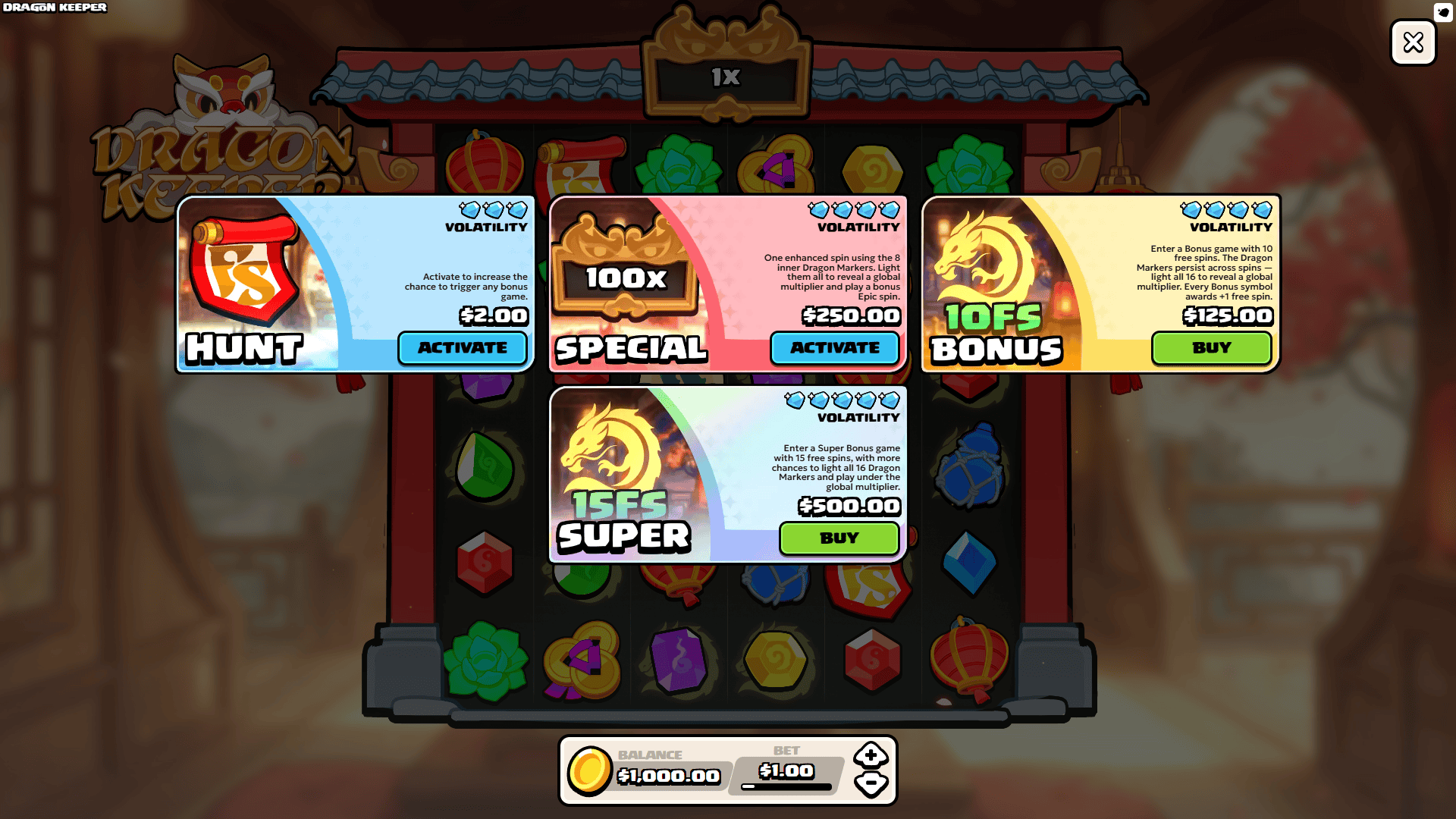 Dragon Keeper bonus buy menu