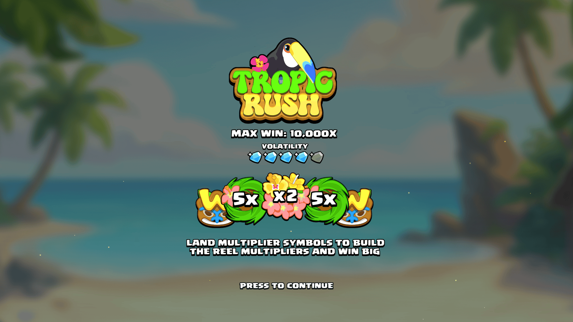 Tropic Rush slot intro screen