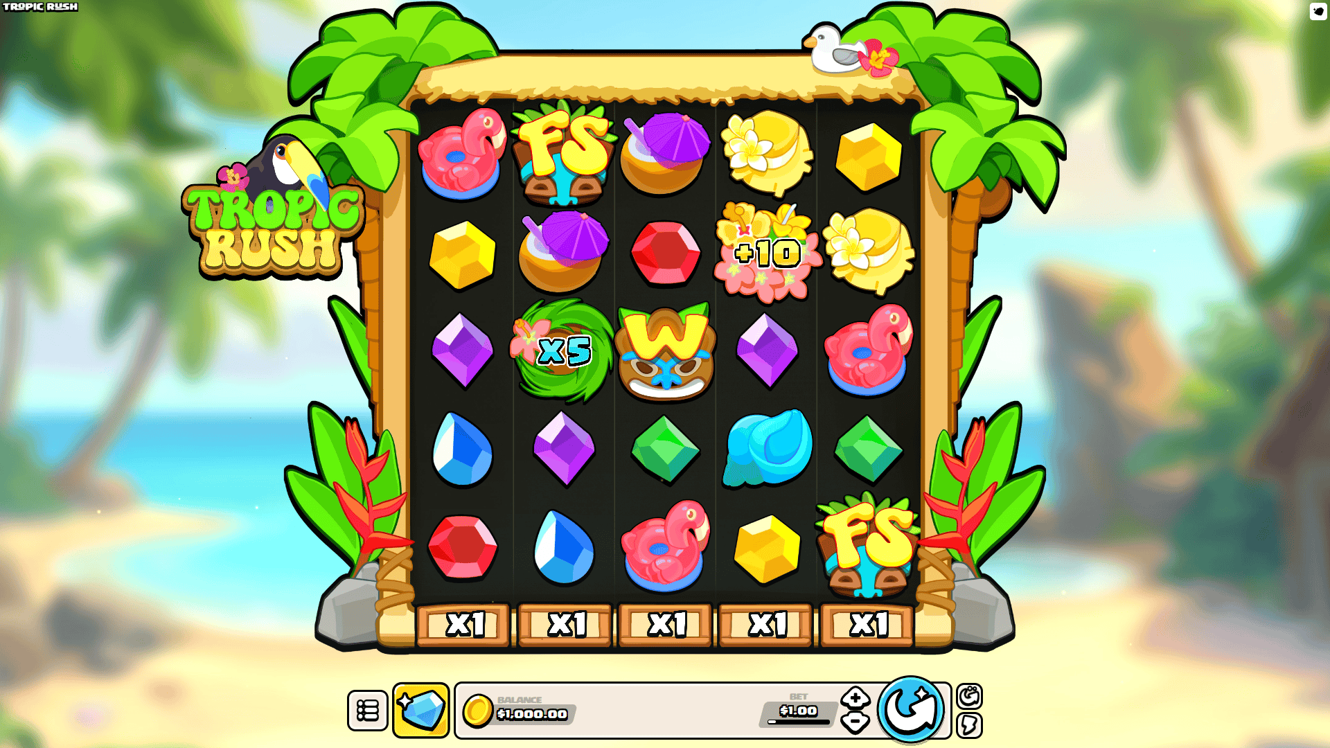 Tropic Rush slot gameplay reels