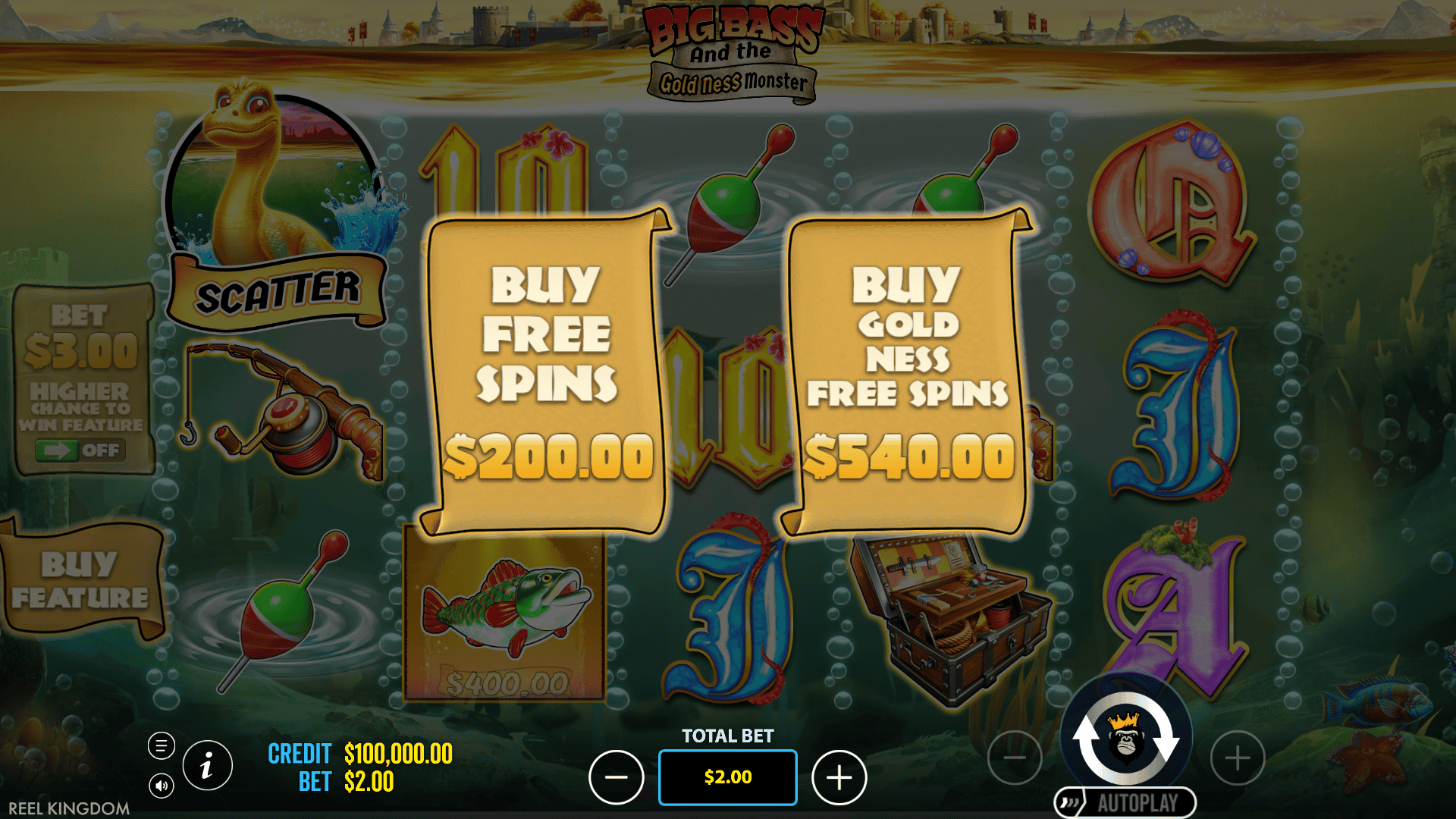 Big Bass and the Gold Ness Monster bonus buy menu