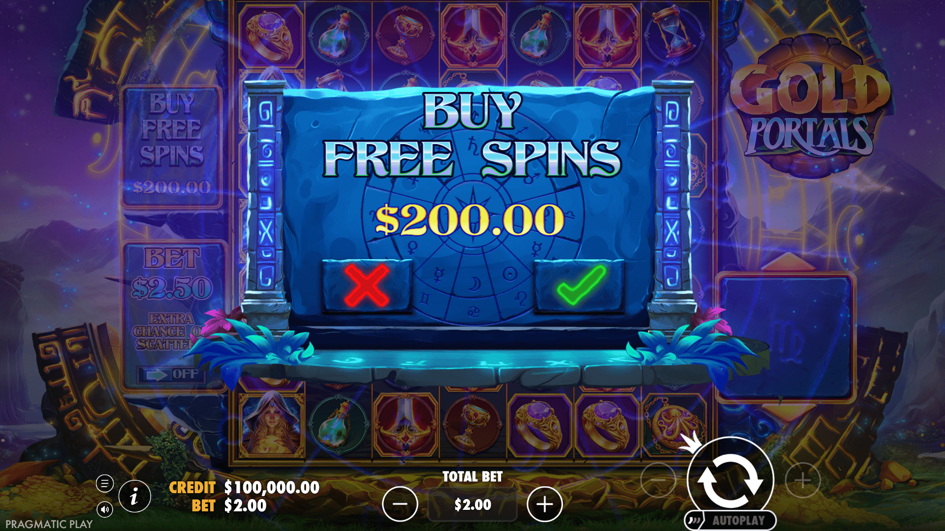 Gold Portals bonus buy menu