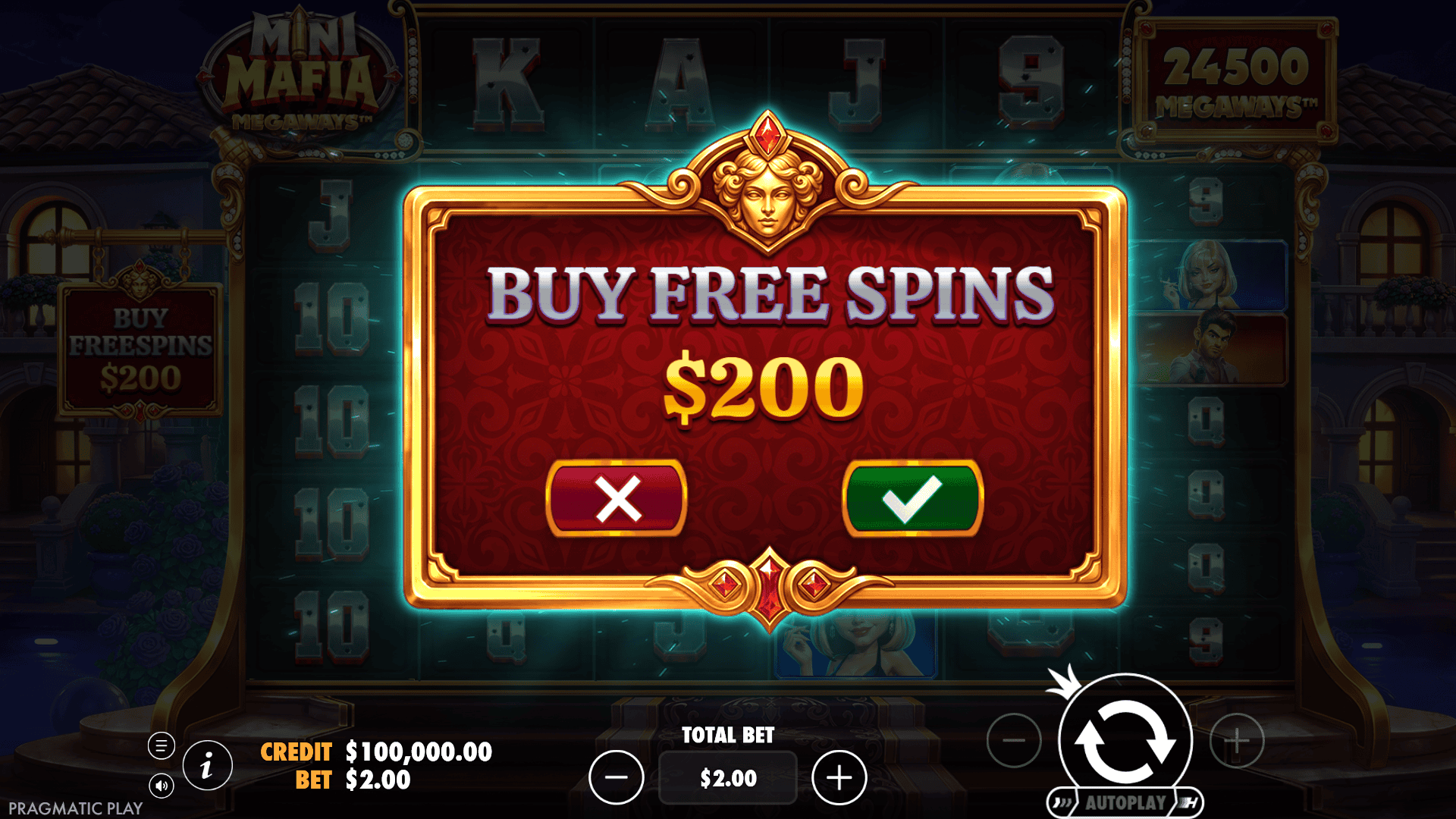 Mini Mafia Megaways bonus buy menu
